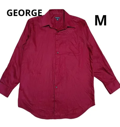 GEORGE ワインレッド 長袖シャツ M 15-15 1/2 32-33
