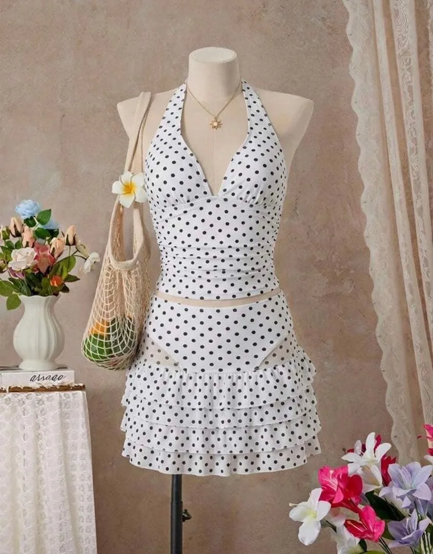 SHEIN ชุดว่ายน้ำคล้องคอลายจุดลายจุด