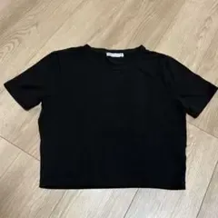 ZARA クルーネック 半袖 ショート丈Tシャツ 黒 ブラック Mサイズ