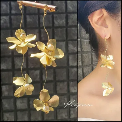 No. 92 大人気!マットゴールド ゆらゆらお花舞う ピアス イヤリング