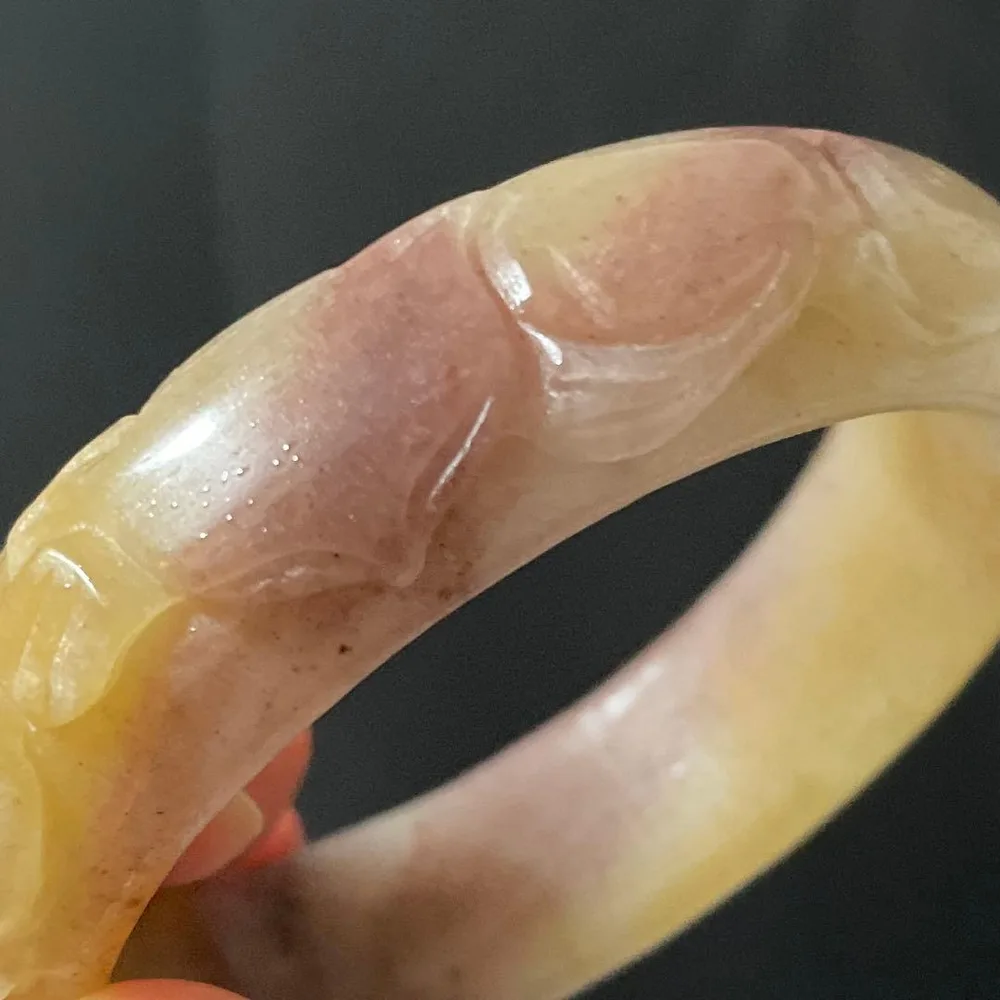 超美品 オレンジジェイド 彫刻バングル