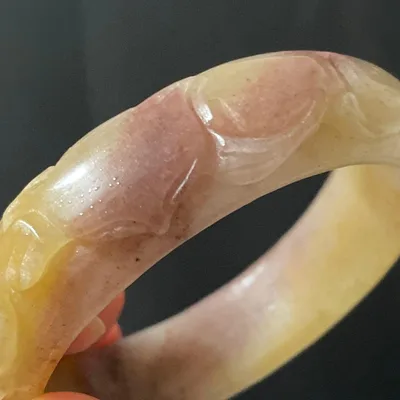 超美品 オレンジジェイド 彫刻バングル