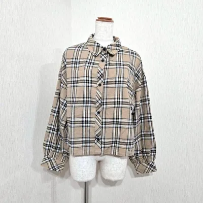 未使用◎Blistorm チェック柄シャツ ベージュ(M)体型カバー 長袖