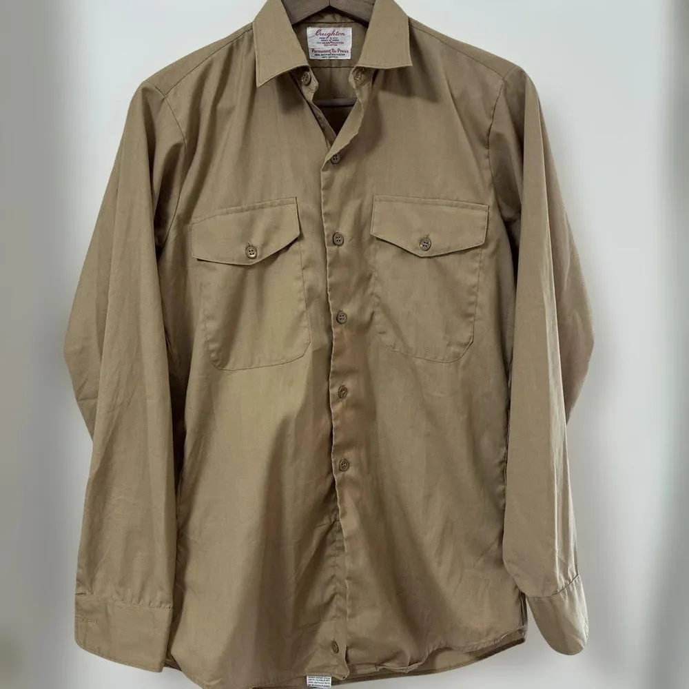 60s70s USA製 Creighton ワークシャツ カーキ 14.5S相当