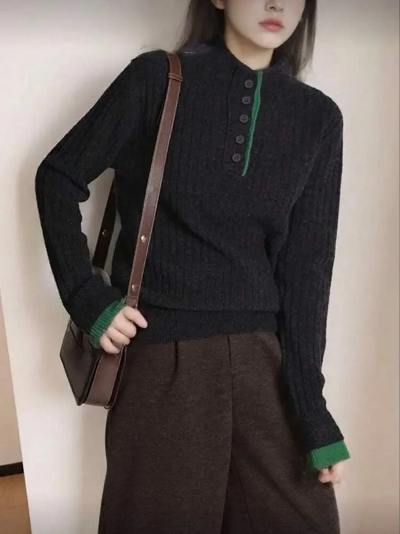 shein ニット ダークグレー グリーン