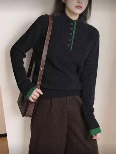 shein ニット ダークグレー グリーン