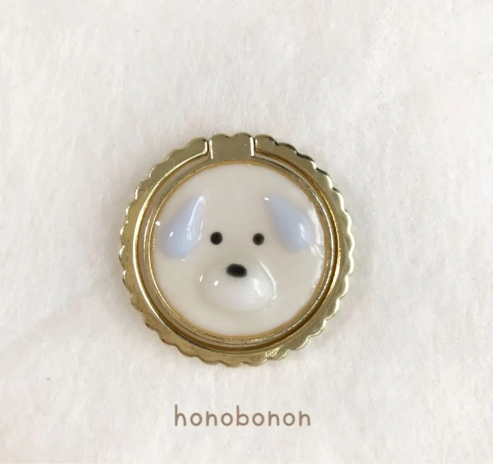 3Dワンちゃん 犬 スマホリング バンカーリング ハンドメイド スマホアクセサリ