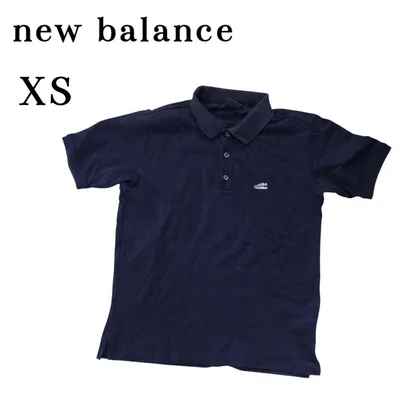 new balance ポロシャツ XS 黒 半袖 ワンポイント メンズ 綿混