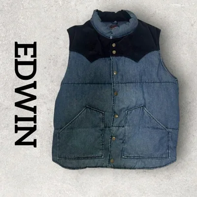 EDWIN メンズ デニムベスト 中綿ベスト fieldman (L) ブルー系