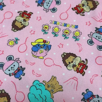 にこにこぷん キャラクター ピンク 綿生地 布 ハンドメイド 手芸 日本製