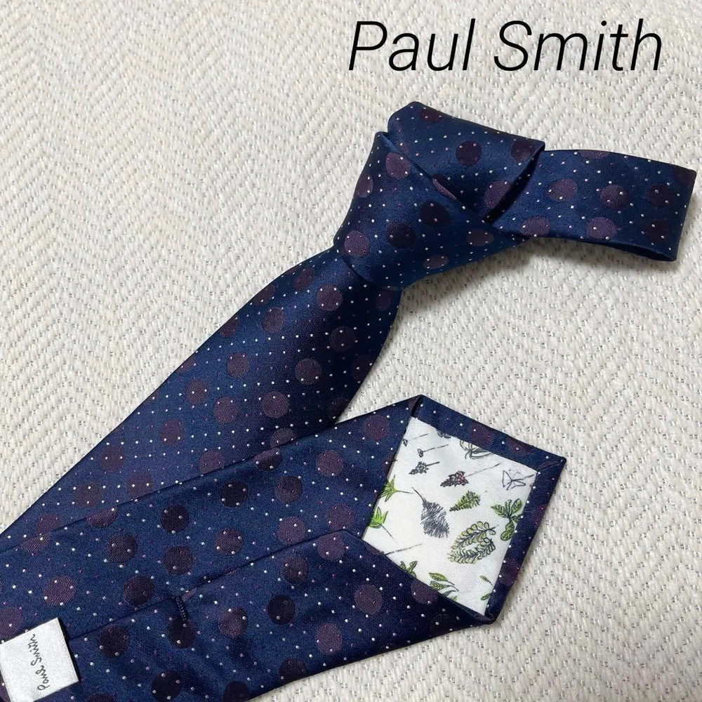 極美品 Paul Smith 現行タグ ネクタイ ドット ネイビー ポールスミス