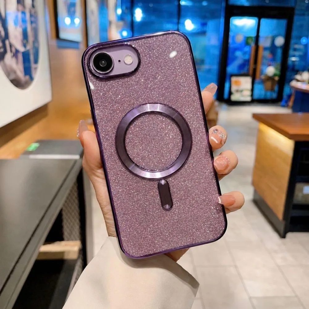 iPhone16e ケース マグセーフ パープル グリッター アイフォン 紫