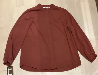 UNIQLO バンドカラー長袖ブラウス ブラウン M