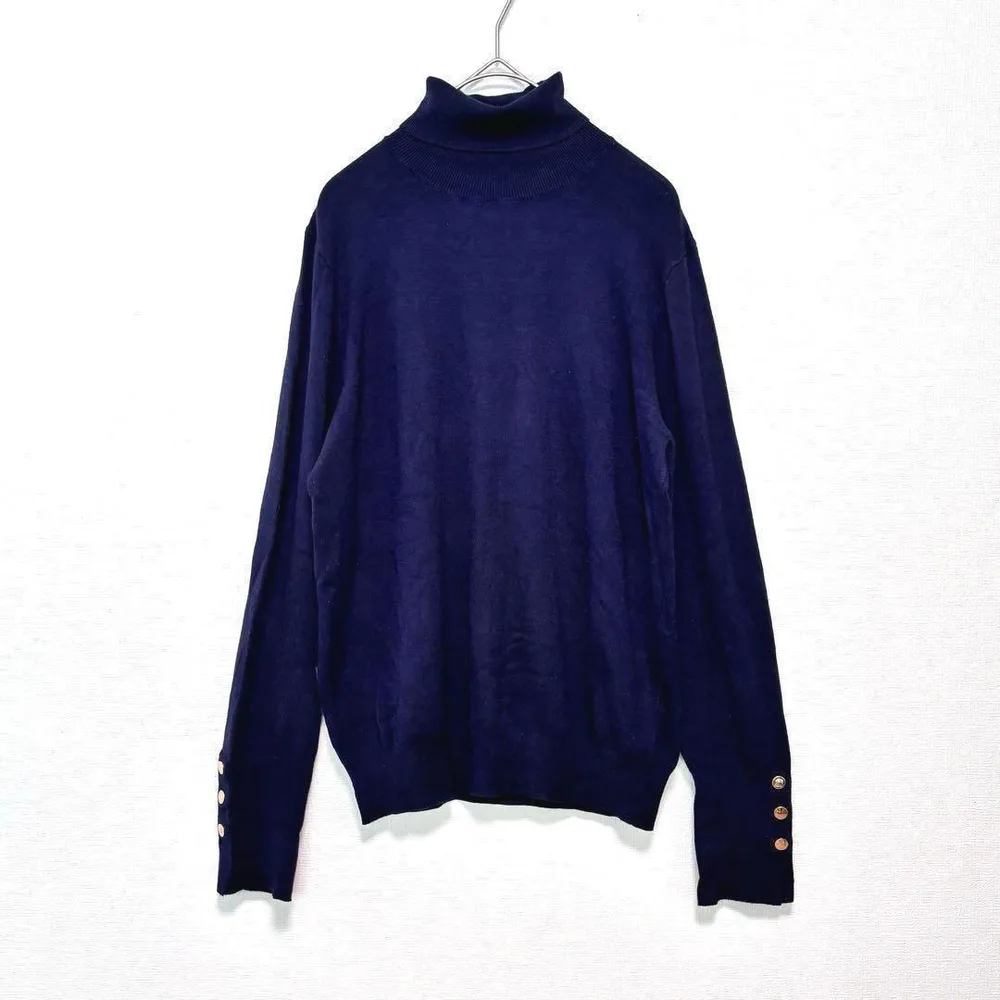 ZARA KNIT タートルネック ネイビー 金釦 長袖 トップス ニット