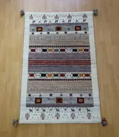 ほぼ未使用 カシュクリ・ギャッベ イラン産 ウール100% ペルシャ絨毯 ラグ
