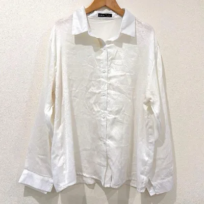 シーイン 光沢 シャツ 襟付き長袖 XL 白 ポリエステル オフィスカジュアル