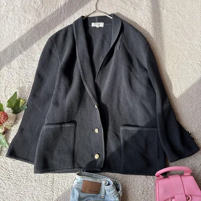 美品(L)ミカレディ 毛100% リブニットカーディガン 厚手 セーター 上着