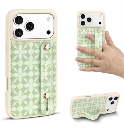 iPhone17ProMax レザーケース リストバンドストラップ スタンド