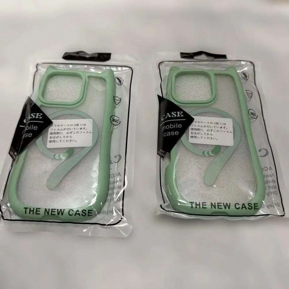 iPhone用ケース 猫耳デザイン ライトグリーン 2個セット