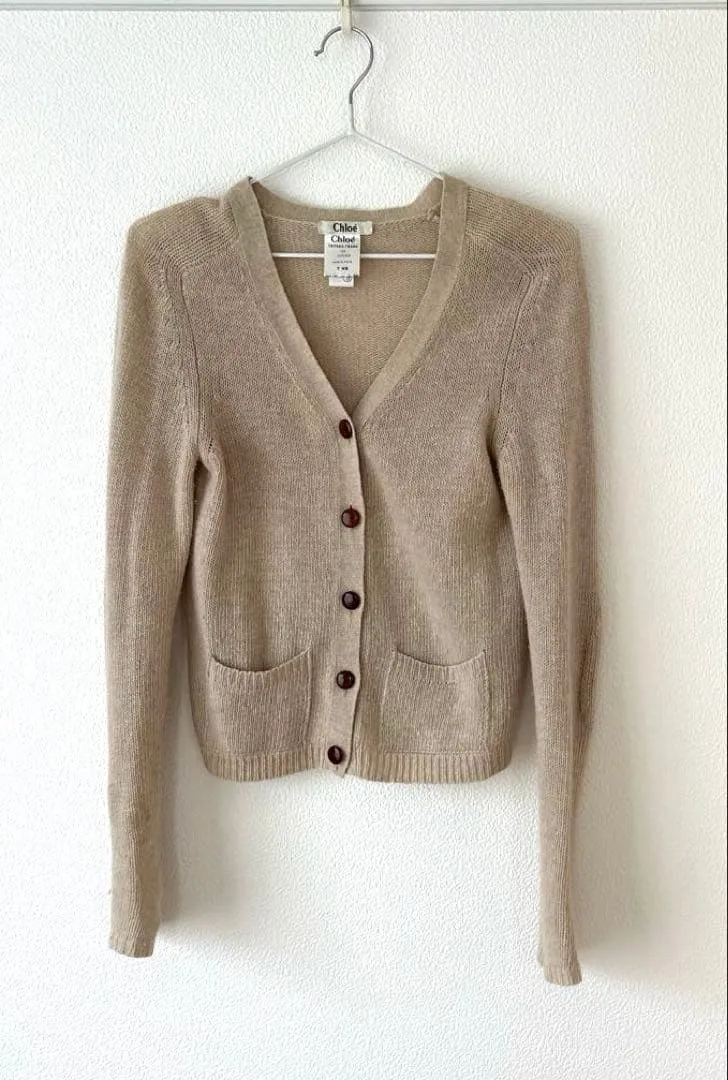 Chloé クロエ ウール カシミヤ ニットカーディガン XS エルボーパッチ