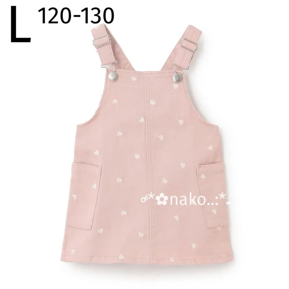 ☆新品 L 120 130 petit main 刺しゅうサロペスカート ピンク
