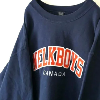 N NELKBOYS カナダ 刺繍 スウェット L ネイビー 紺色 古着