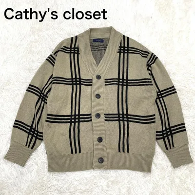 キャシーズ クロセット チェック柄 カーディガン ブラウン系 M ざっくりニット
