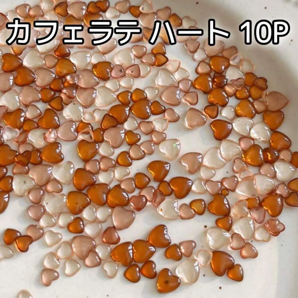 カフェラテ レッド クリア ハート 10P ネイルパーツ