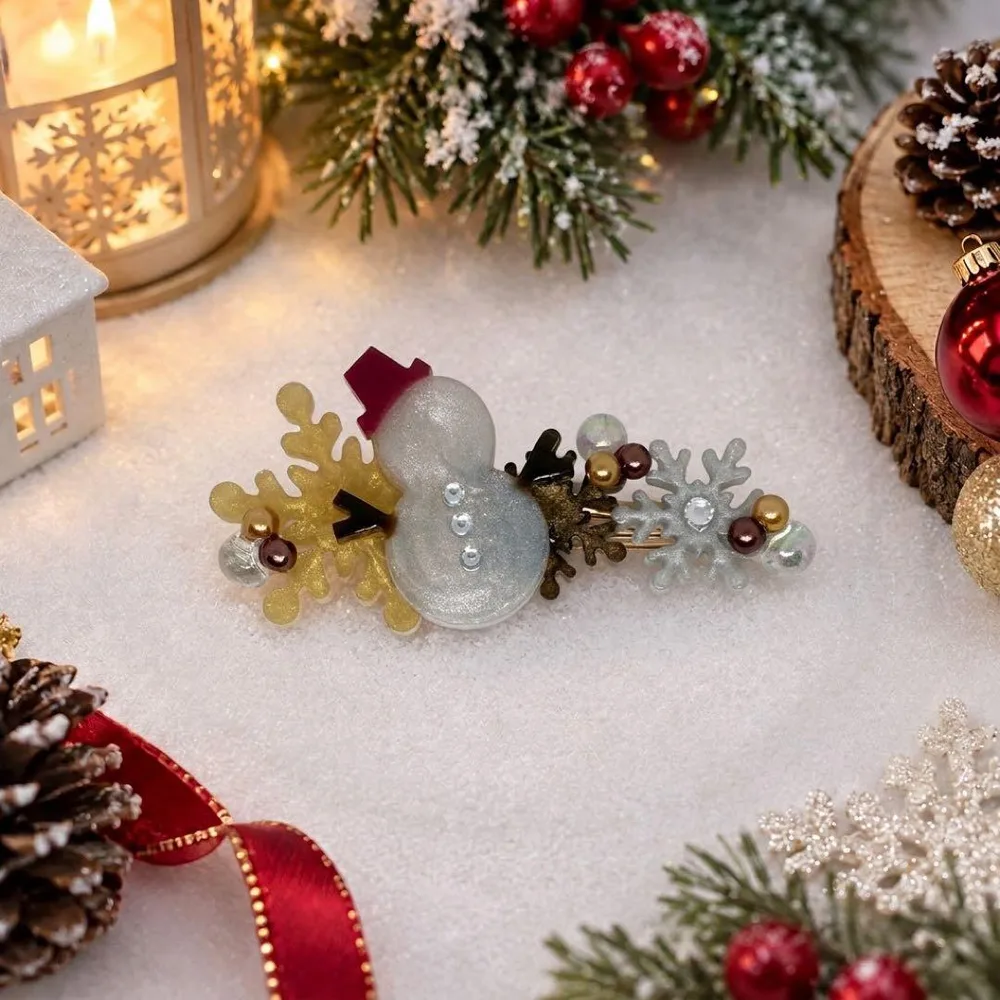 雪の結晶 クリスマス ヘアクリップ 雪だるま