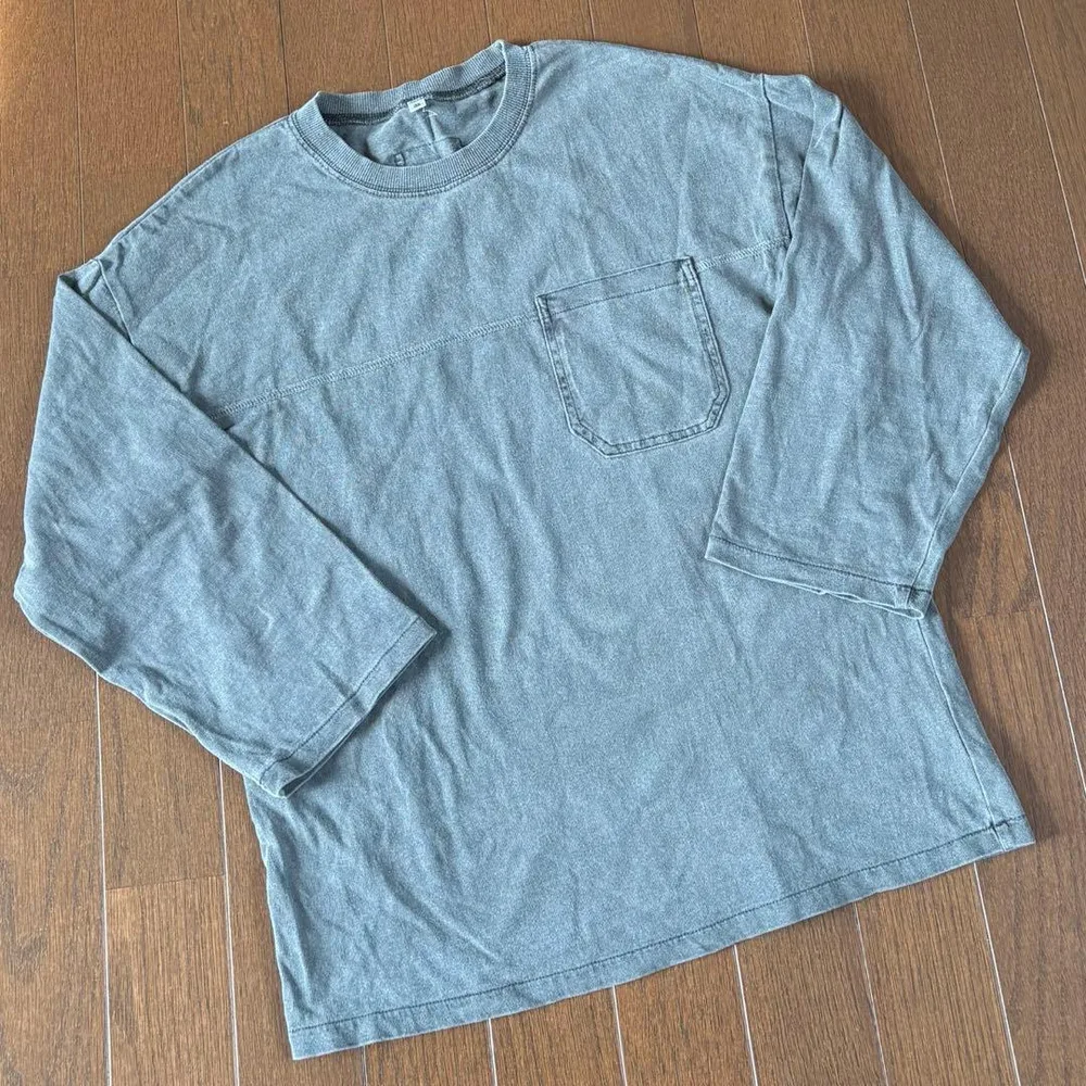 150 長袖カットソー ロンT 七分袖 グレー ウォッシュ加工 古着