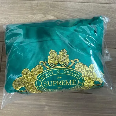 SUPREME グリーン フード付きパーカー シュプリームステッカー付き
