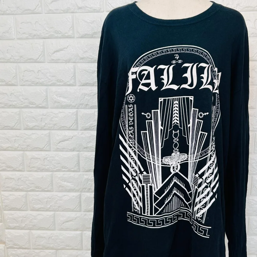 【公式】ベガス 長袖Tシャツ バンドTシャツ ビッグプリント 黒 XL