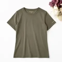 エディーバウアー 綿100% 半袖Tシャツ カーキ 袖ロゴ PM