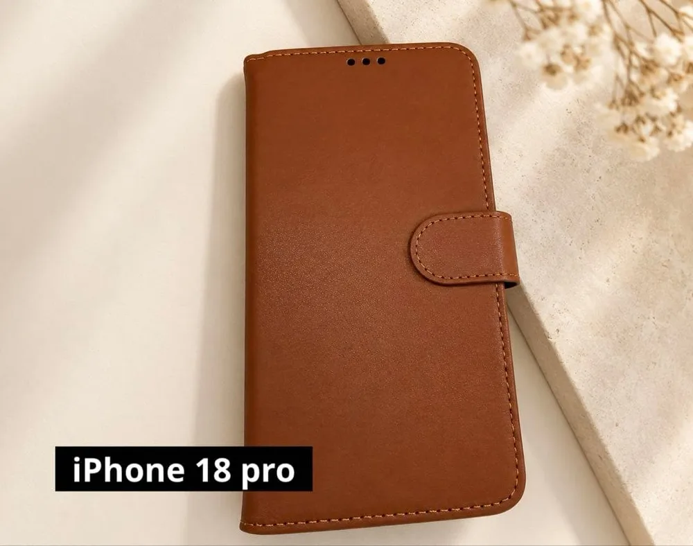 iPhone 18 pro 用 レザー調 手帳型スマホケース ブラウン
