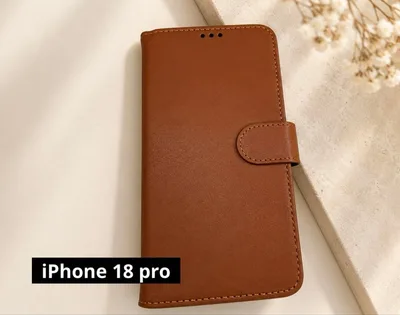 iPhone 18 pro 用 レザー調 手帳型スマホケース ブラウン