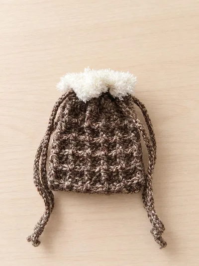 ハンドメイド ワッフル編み 巾着袋