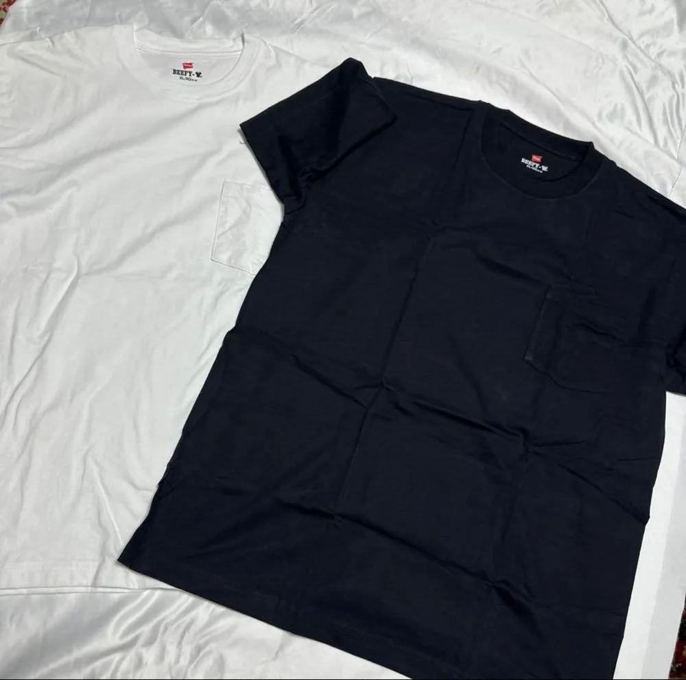 【XL】ヘインズ/ビーフィー ヘビーウェイト ポケットTシャツ 白黒セット
