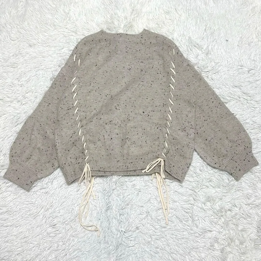Bab レディース 長袖ニット L 総柄 ベージュ 秋服 おしゃれ リブニット