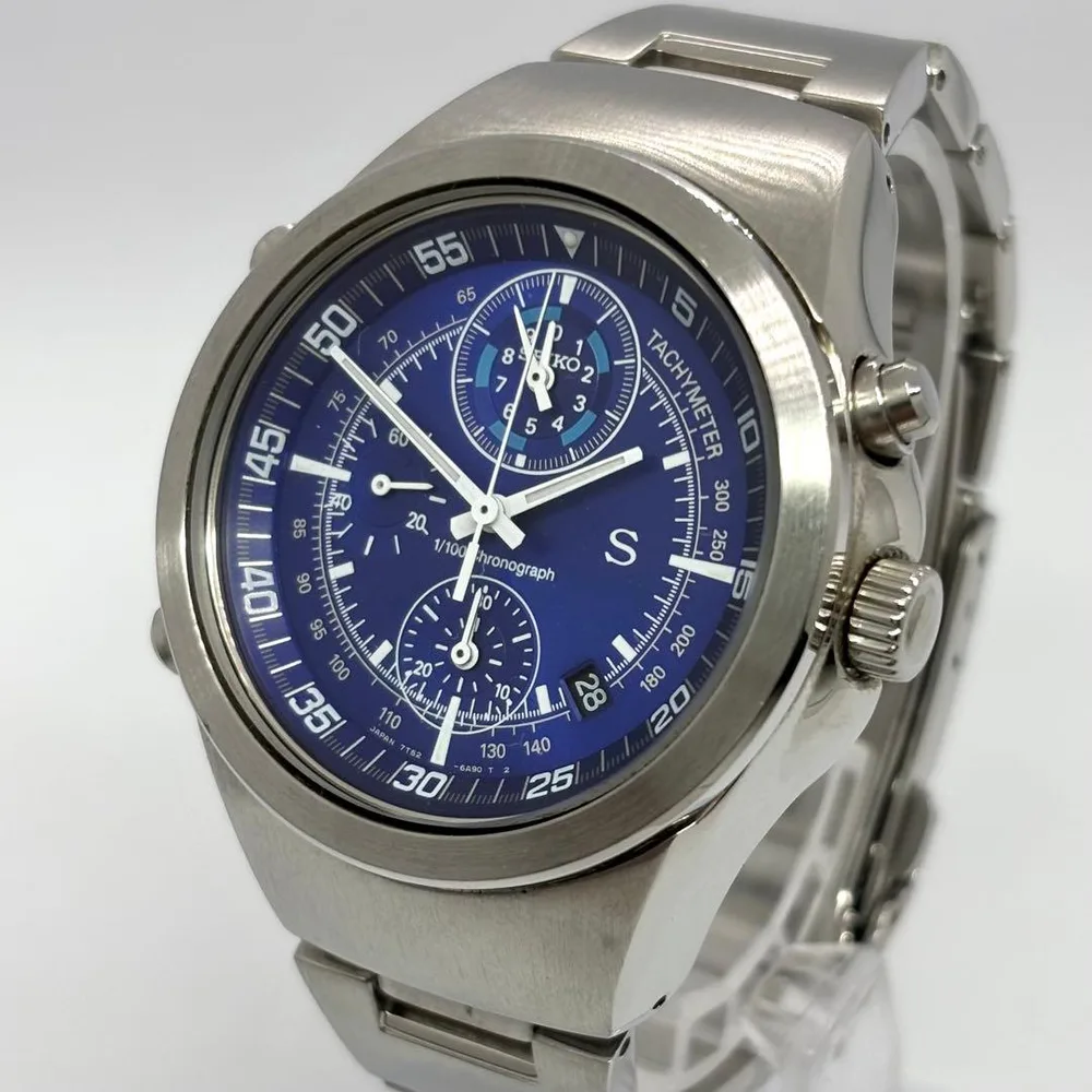 新品電池 稼働 SEIKO クロノグラフ メンズ QZ 腕時計 ブルー文字盤