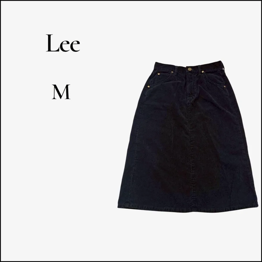 【Lee】M コーデュロイ ロングスカート ブラック 秋冬 脚長効果