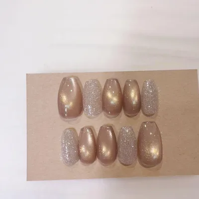現品 ネイルチップ フラッシュ マグネット ブラウン ゴールド シンプル 秋