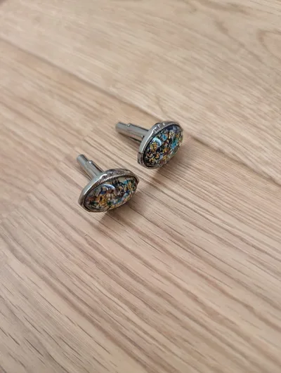ヴィンテージ風 カフスボタン カフリンクス / オーバル型 マルチカラー