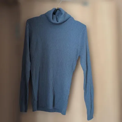 Turtleneck rib knit long sleeve blue