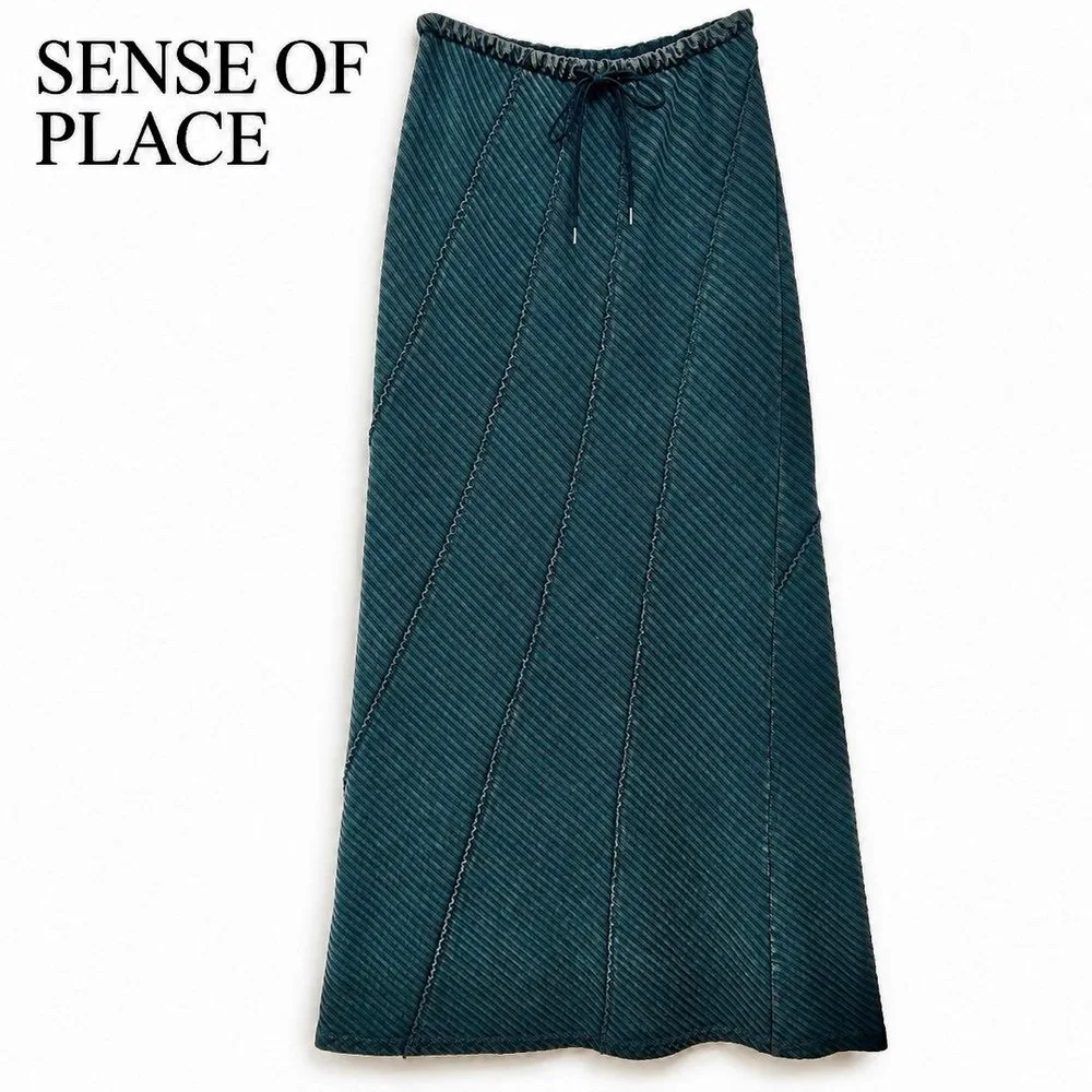 SENSE OF PLACE バイアスリブスカート ロング ONE ブラック