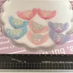 8個セット 羽根付きハート デコパーツ ネイルパーツ