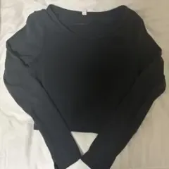 【秋服】GU 長袖 リブカットソー ブラック L トップス ショート丈