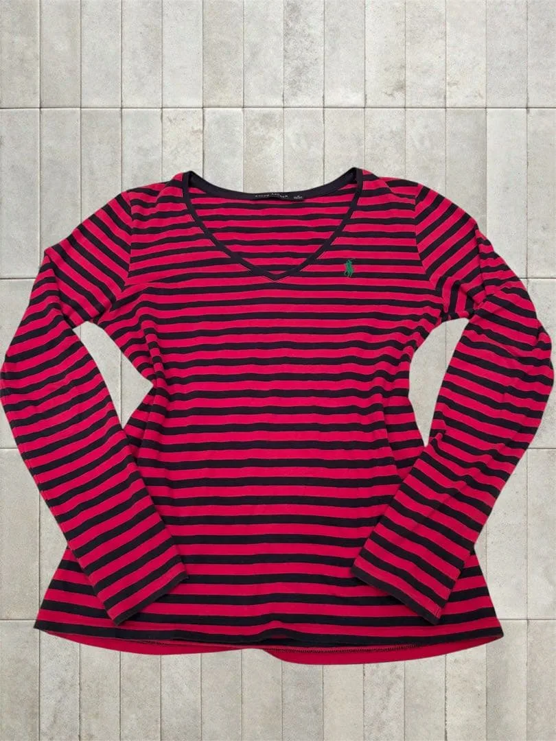RALPH LAUREN ボーダー 長袖Tシャツ Vネック 平成 y2k