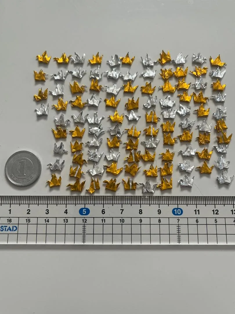 極小1.5cmハンドメイド折鶴 金銀 100羽 頭折れ アクセサリーパーツ