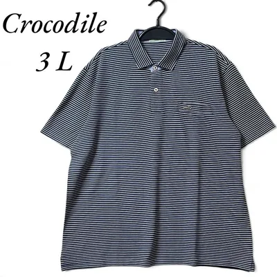 Crocodile クロコダイル ポロシャツ ボーダー 半袖 3L 2XL刺繍