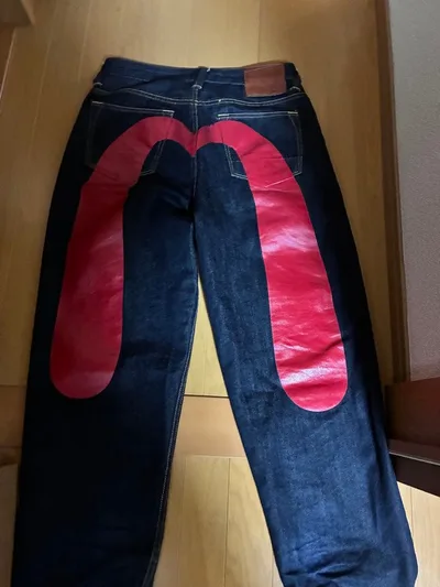 EVISU デニムパンツ 赤カモメペイント 大黒